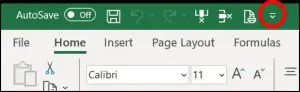 Quick Access Toolbar screenshot showing where to find the customisation menu.