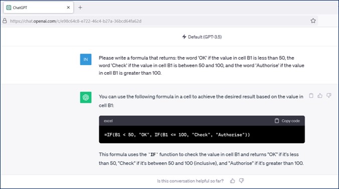 A screenshot showing how to use AI in Excel. A query asking the AI to generate a formula.