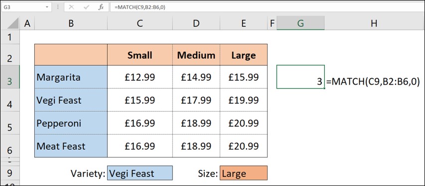 INDEX/MATCH: Demonstration of the MATCH formula creation