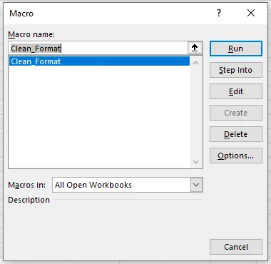 Excel macros: Running a macro (step 7)